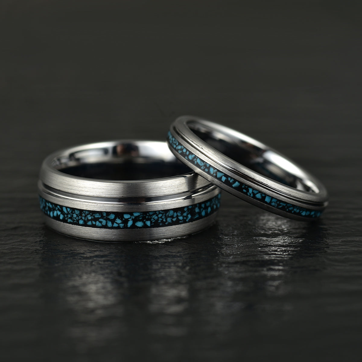 Turquoise Grey Tungsten Men's Wedding Band 8MM - PRISTINE RINGS