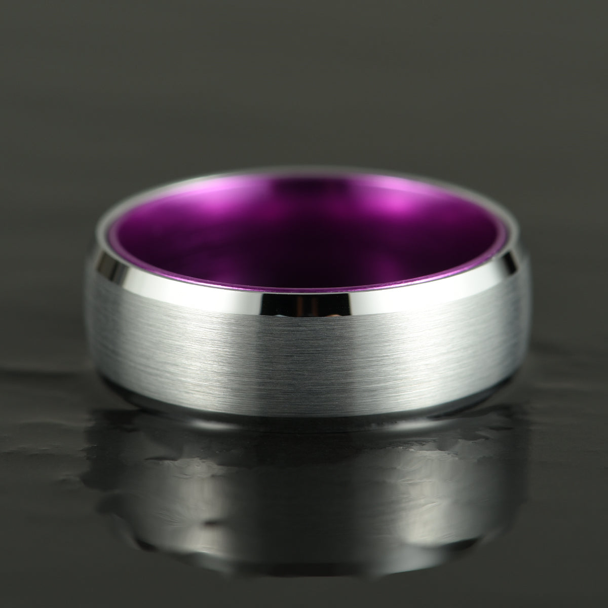 Pristine Passion Purple  Interior Silver Tungsten Wedding Band 8MM - PRISTINE RINGS