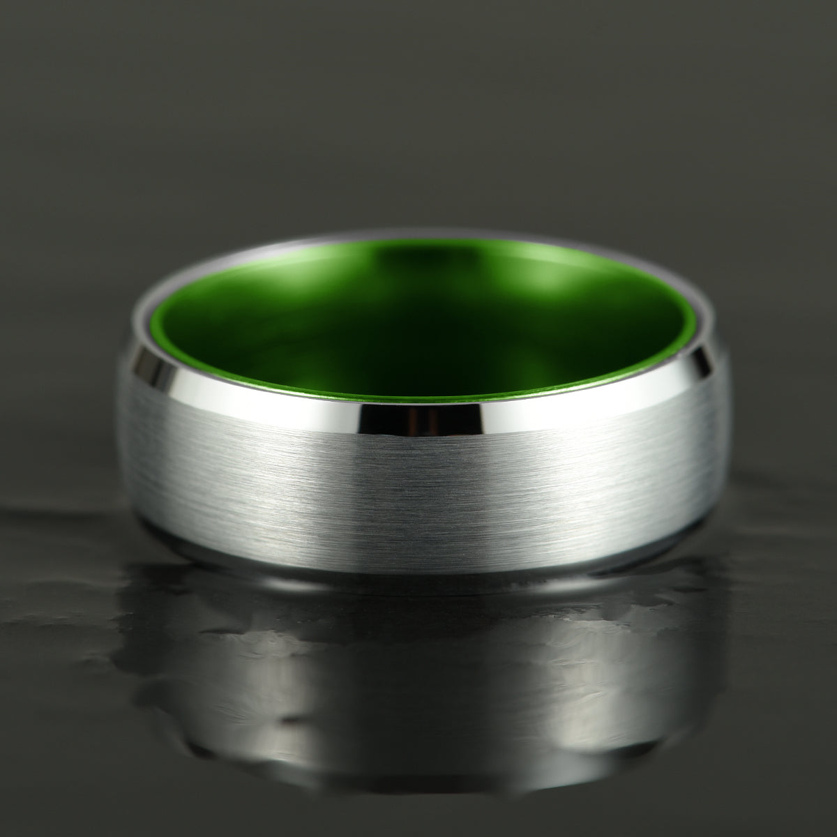 Pristine Passion Green Interior Silver Tungsten Wedding Band 8MM - PRISTINE RINGS