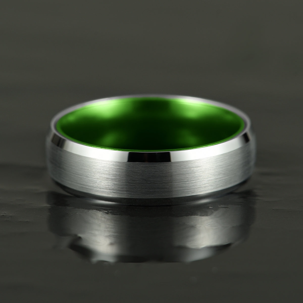 Pristine Passion Green Interior Silver Tungsten Wedding Band 6MM - PRISTINE RINGS