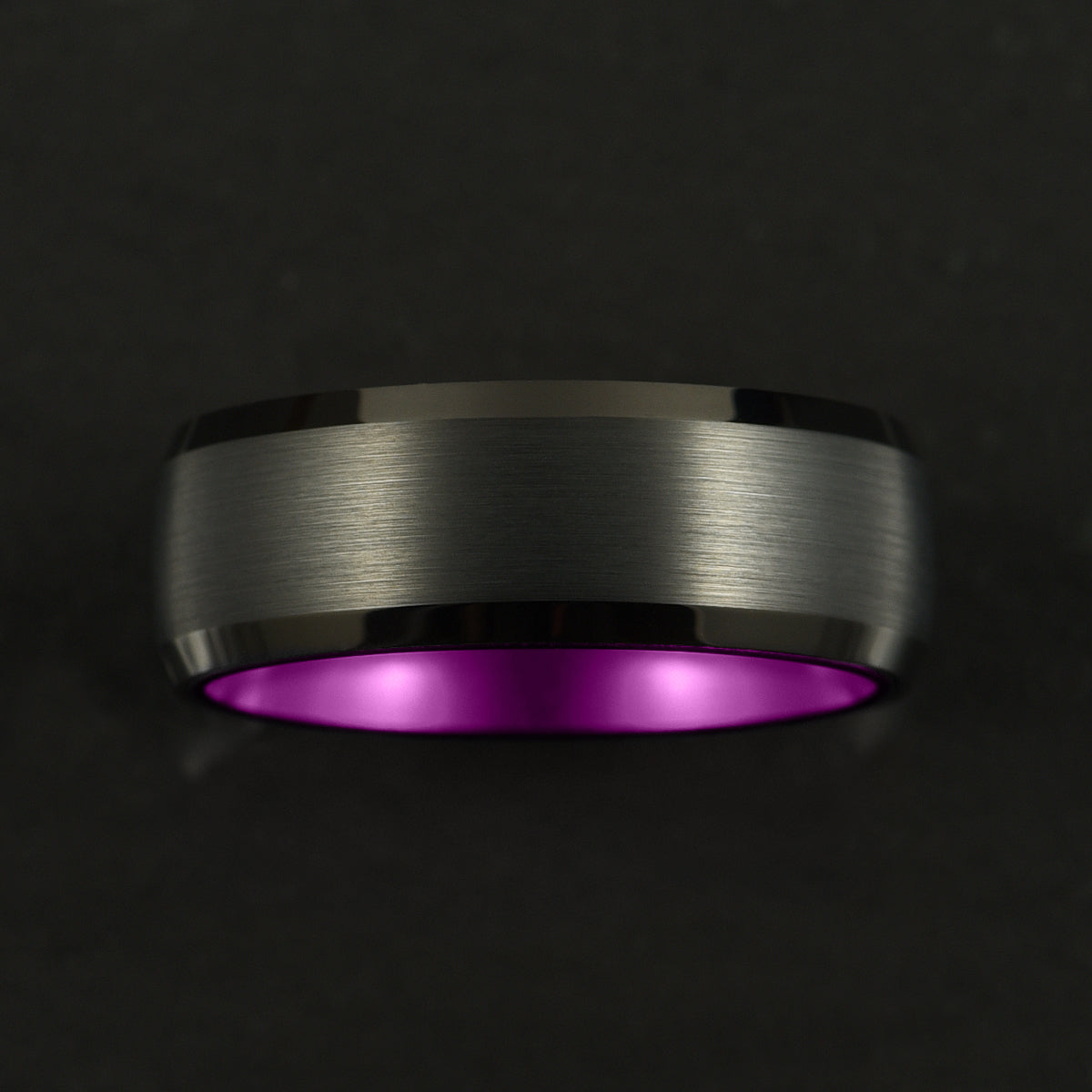 Pristine Passion Purple Interior Black Tungsten Wedding Band 8MM