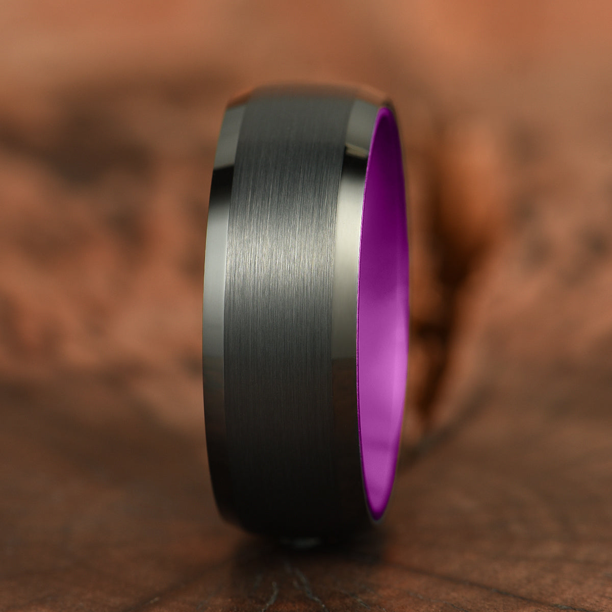 Pristine Passion Purple Interior Black Tungsten Wedding Band 8MM