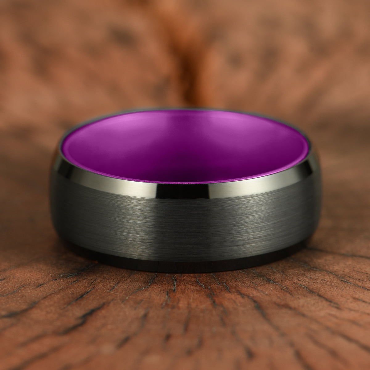 Pristine Passion Purple Interior Black Tungsten Wedding Band 8MM