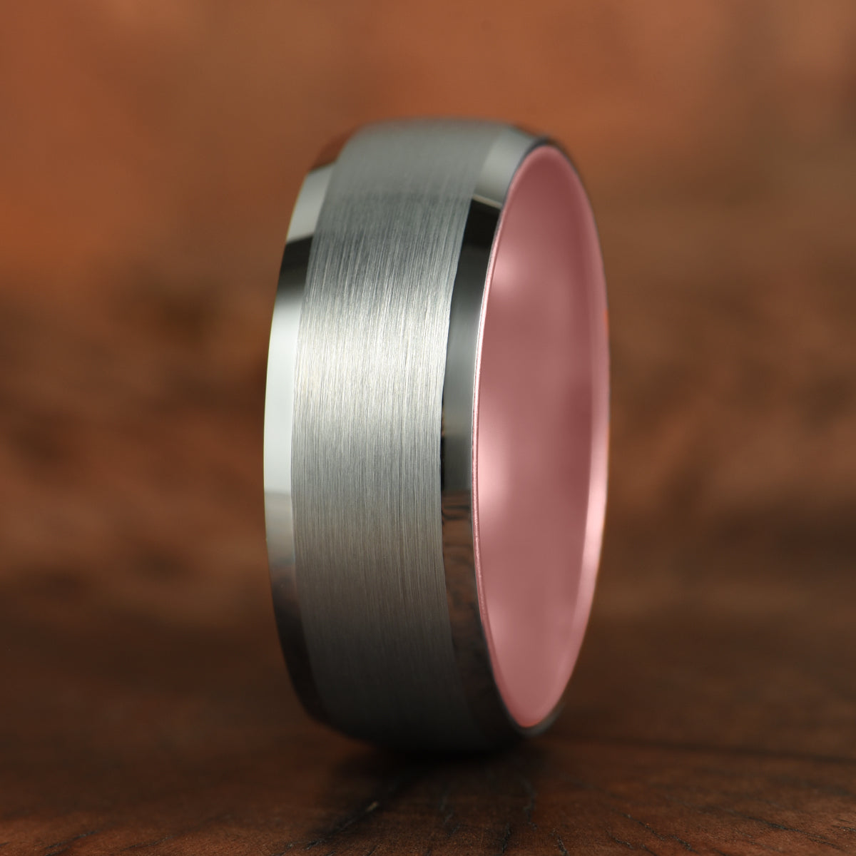 Pristine Passion Rose Interior Silver Tungsten Wedding Band 8MM