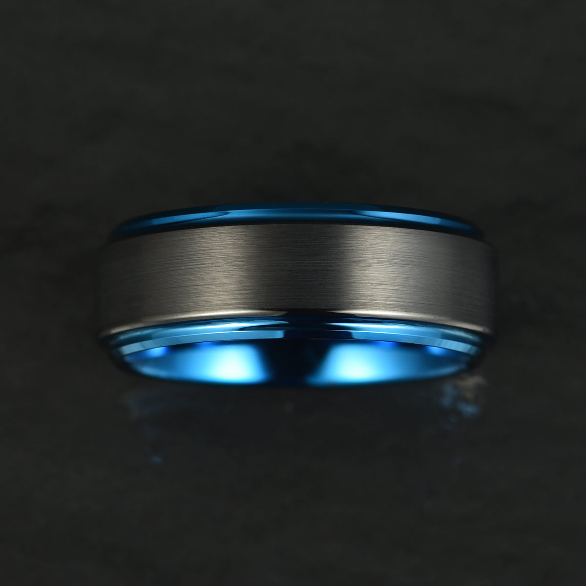 Black Tungsten Blue Colored Ring Passion Collection Men's Wedding Band 8MM