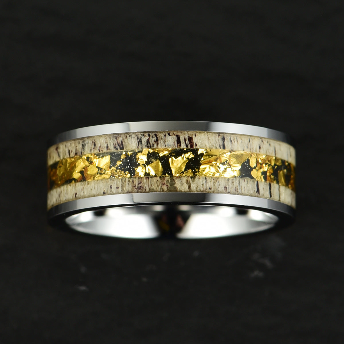Tungsten Gold Foil Antler Men's Wedding Band 8MM