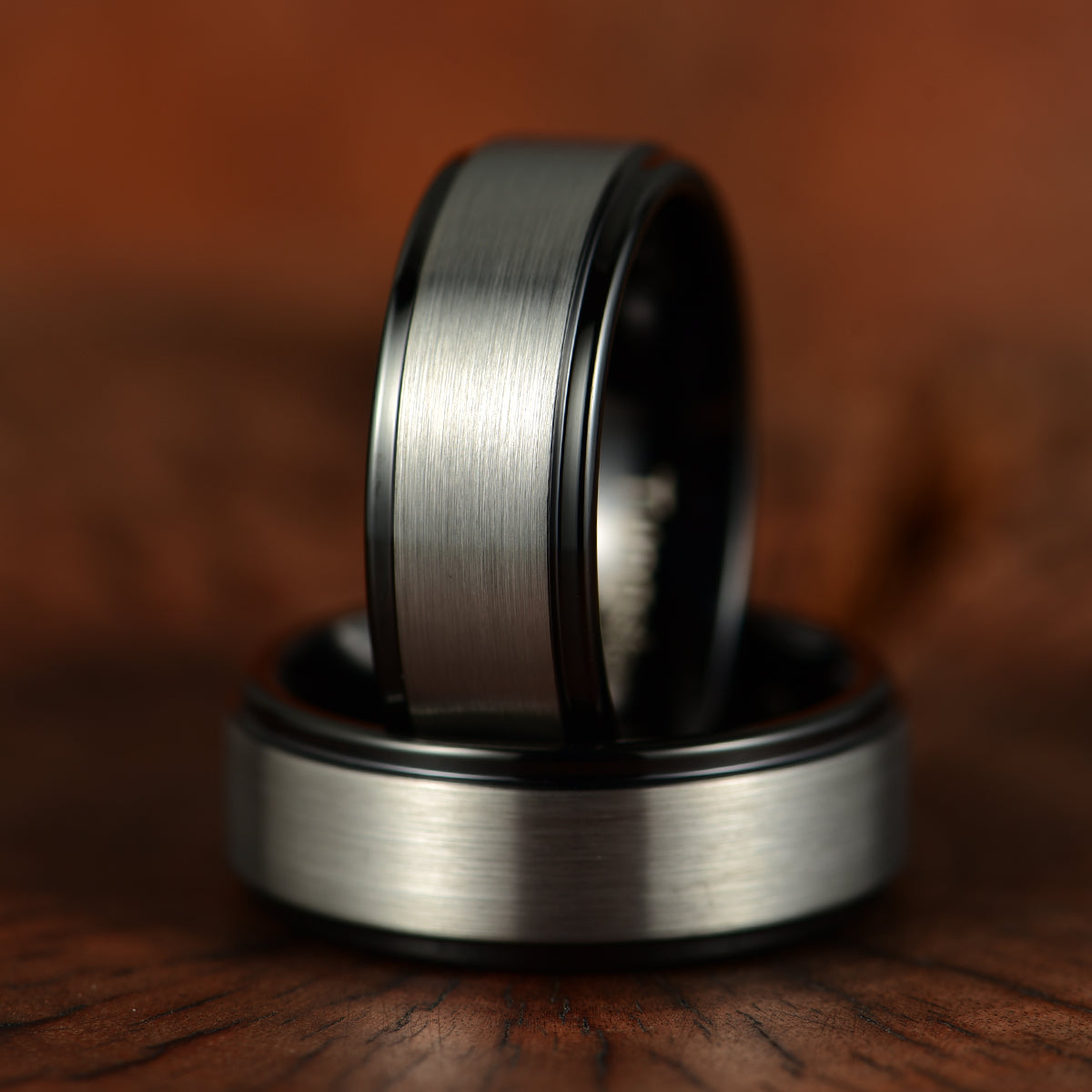 Black Tungsten Grey Tungsten Inlay Men's Wedding Band - PRISTINE RINGS