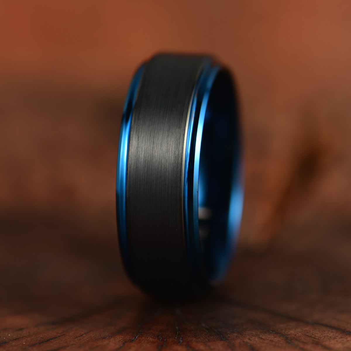 Black Tungsten Blue Colored Ring Passion Collection Men's Wedding Band 8MM - PRISTINE RINGS