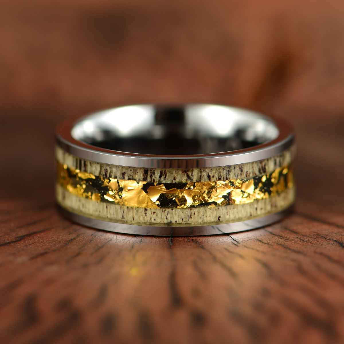 Tungsten Gold Foil Antler Men's Wedding Band 8MM