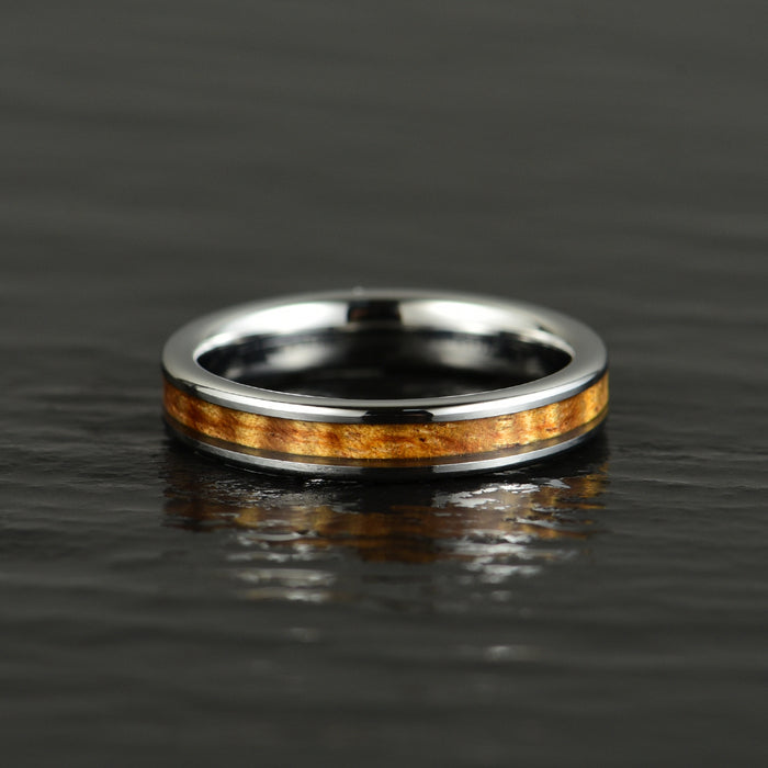 Bague En Tungstène Avec Insert Bois D'acacia Koa Hawaïen - Or Rose, 4 Mm, Neuve Avec étiquettes