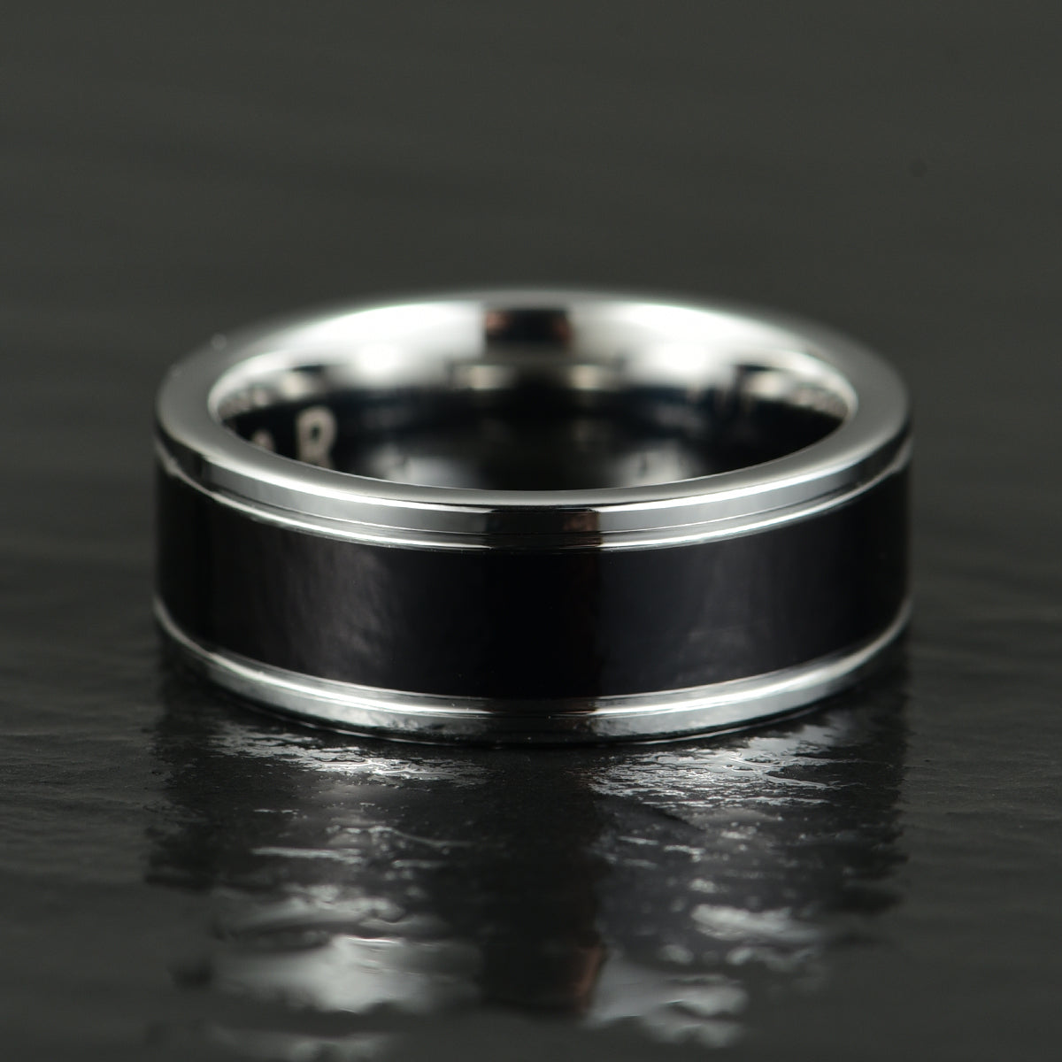 Black Glossy Tungsten Men's Wedding Band 8MM - PRISTINE RINGS