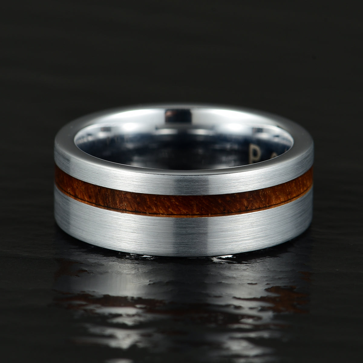 Silver Tungsten Koa Wood Inlay Men's Wedding Band