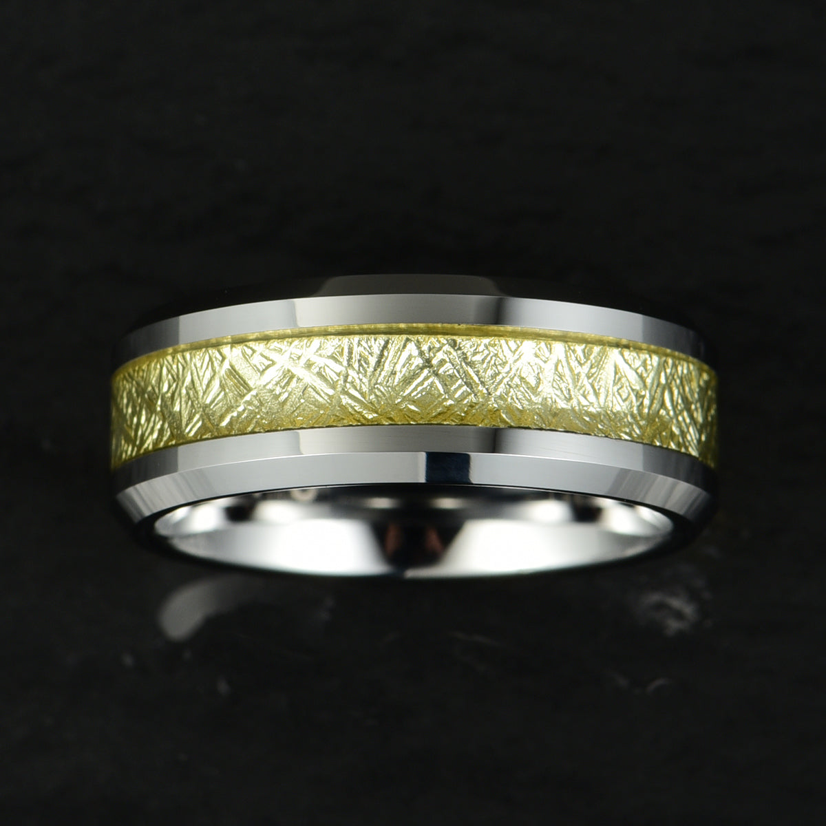 Silver Tungsten Gold Foil Men's Wedding Band 8MM - PRISTINE RINGS