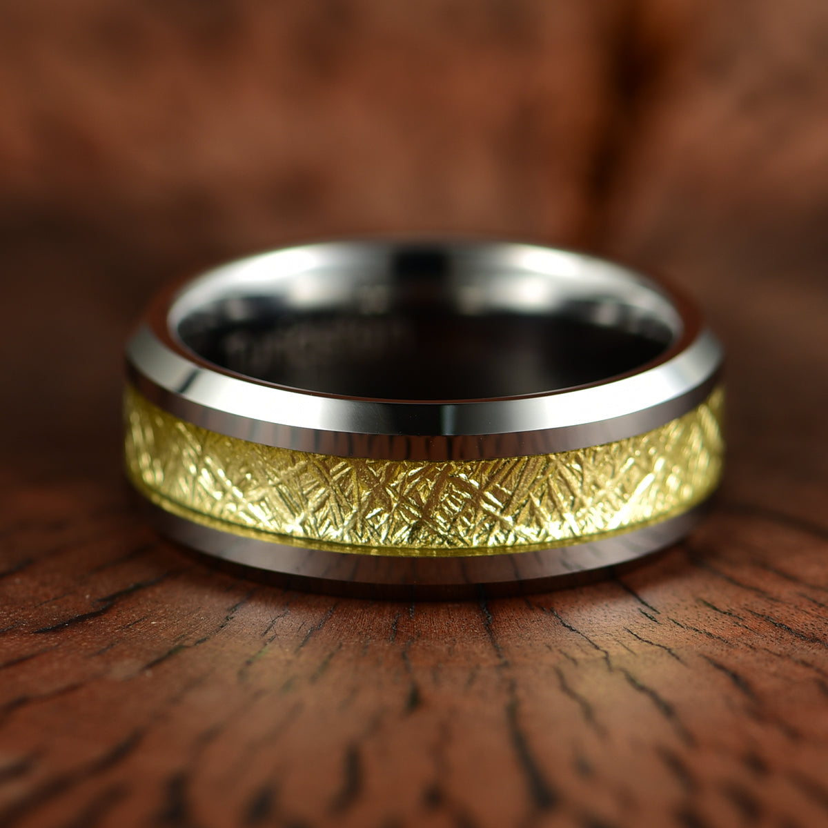 Silver Tungsten Gold Foil Men's Wedding Band 8MM - PRISTINE RINGS