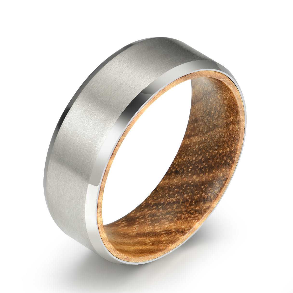 Beveled Titanium Zebra Wood Men's Wedding Band 8MM