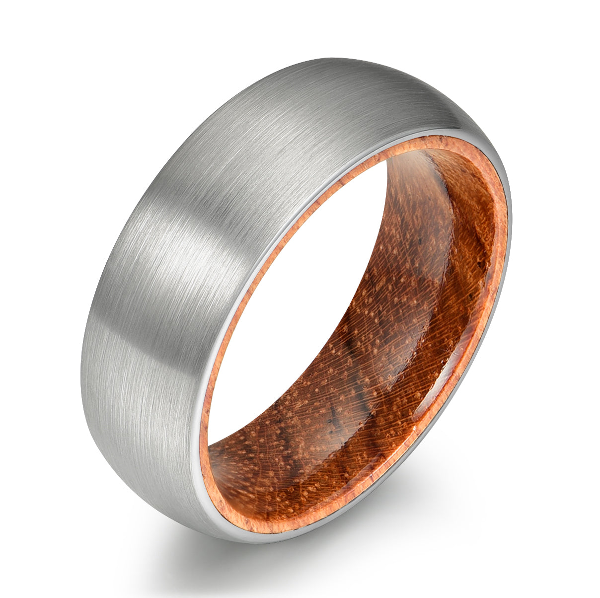 Matte Grey Rounded Titanium Rose Wood Men's Wedding Band 8MM