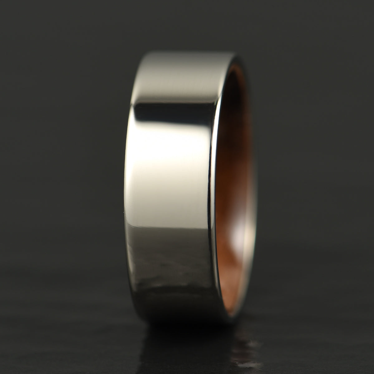 Flat Glossy Silver Tungsten Walnut Wood Men's Wedding Band 8MM - PRISTINE RINGS