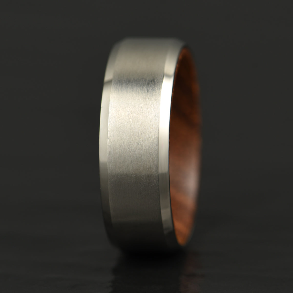 Beveled Titanium Zebra Wood Men's Wedding Band 8MM