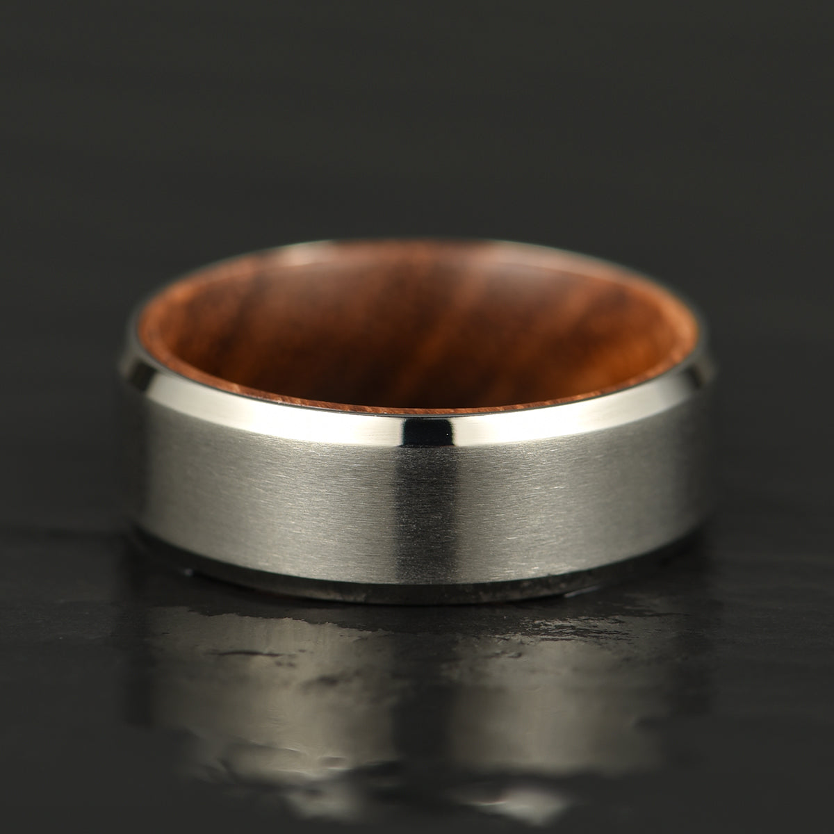 Beveled Titanium Zebra Wood Men's Wedding Band 8MM