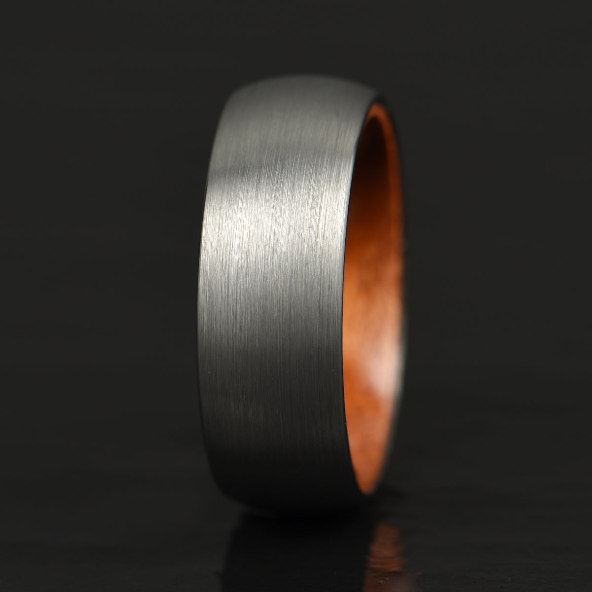 Matte Grey Rounded Titanium Rose Wood Men's Wedding Band 8MM