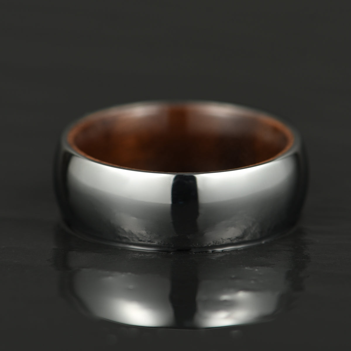Rounded Glossy Silver Tungsten Walnut Wood Men's Wedding Band 8MM