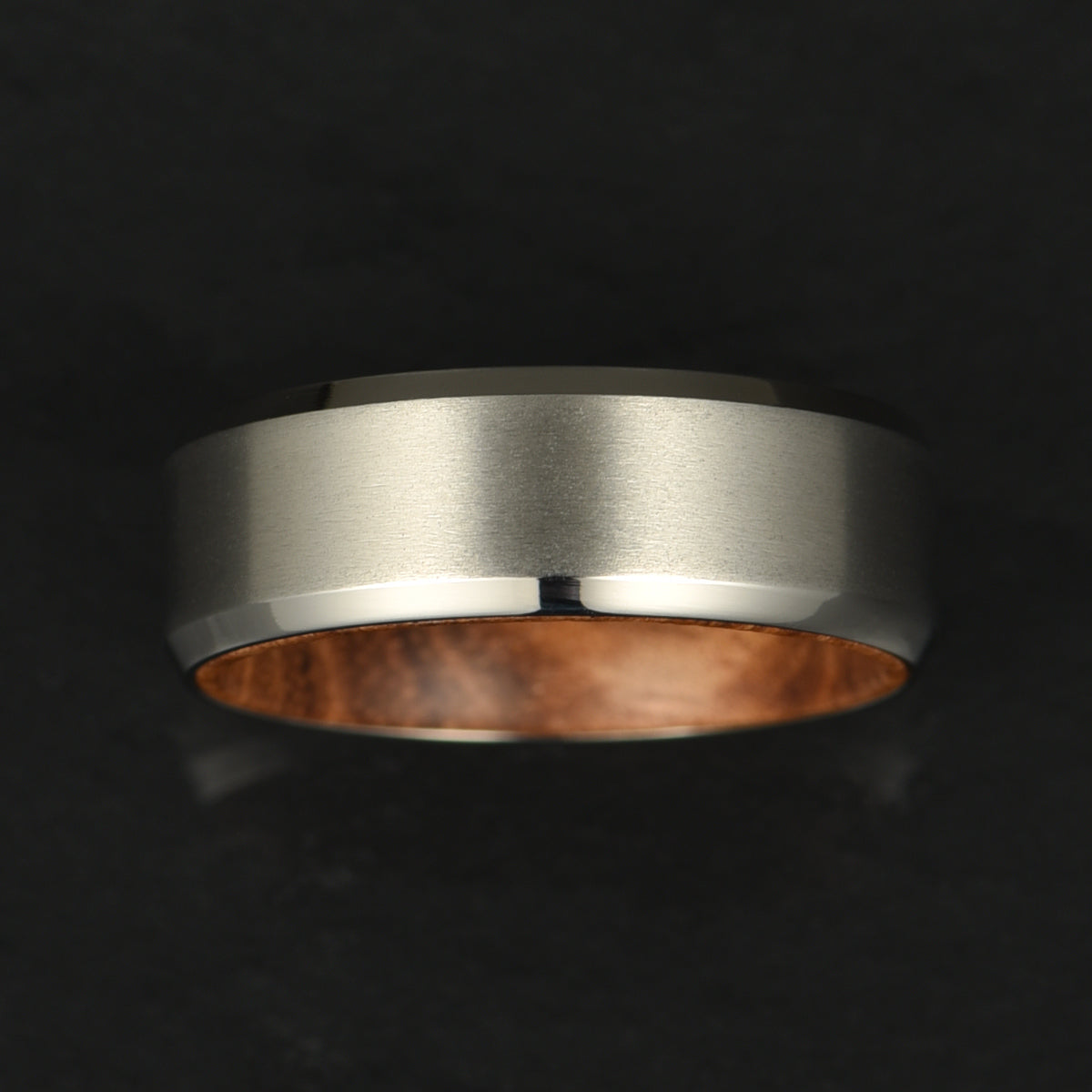 Beveled Titanium Zebra Wood Men's Wedding Band 8MM