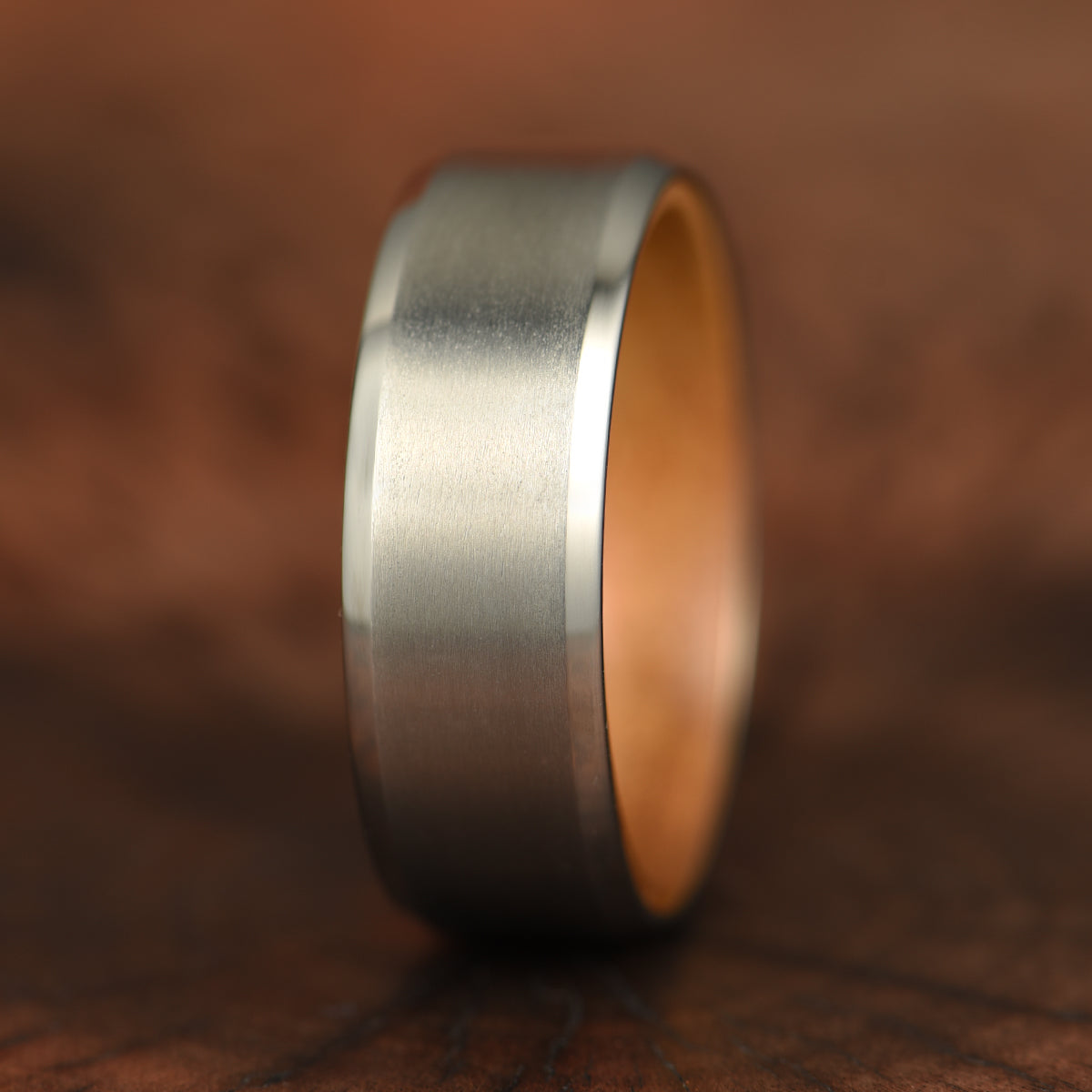 Beveled Titanium Koa Wood Men's Wedding Band 8MM