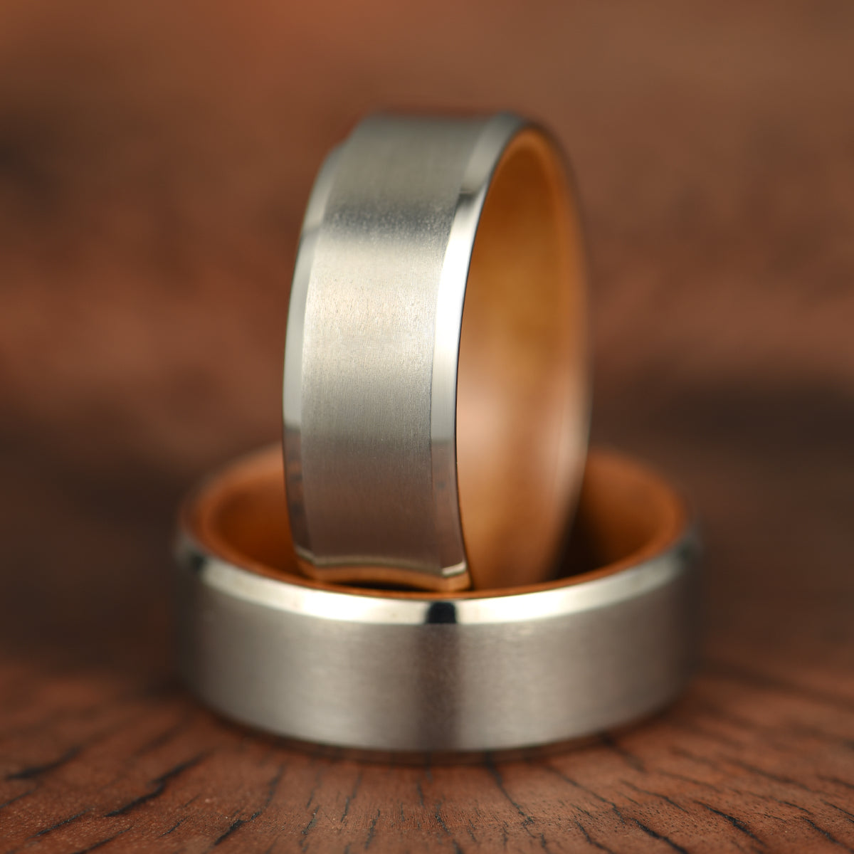 Beveled Titanium Koa Wood Men's Wedding Band 8MM