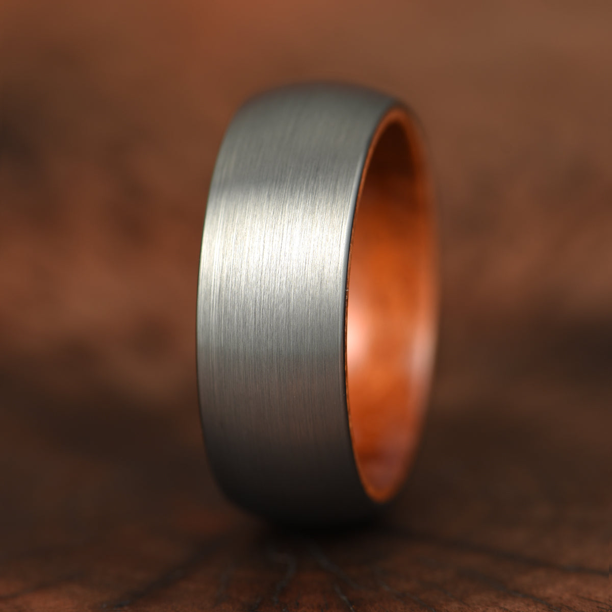 Matte Grey Rounded Titanium Rose Wood Men's Wedding Band 8MM