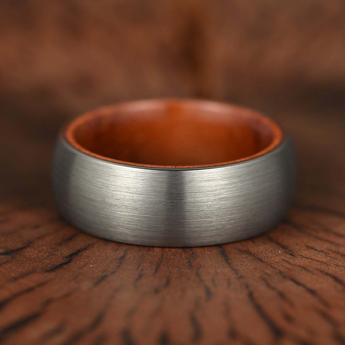 Matte Grey Rounded Titanium Rose Wood Men's Wedding Band 8MM