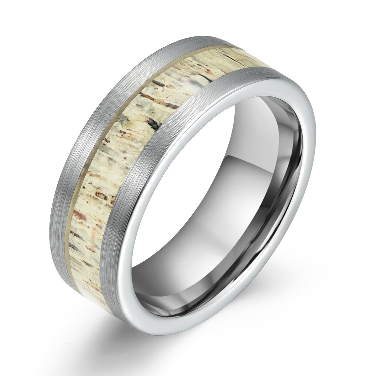 Tungsten Antler Inlay Men's Wedding Band 8MM