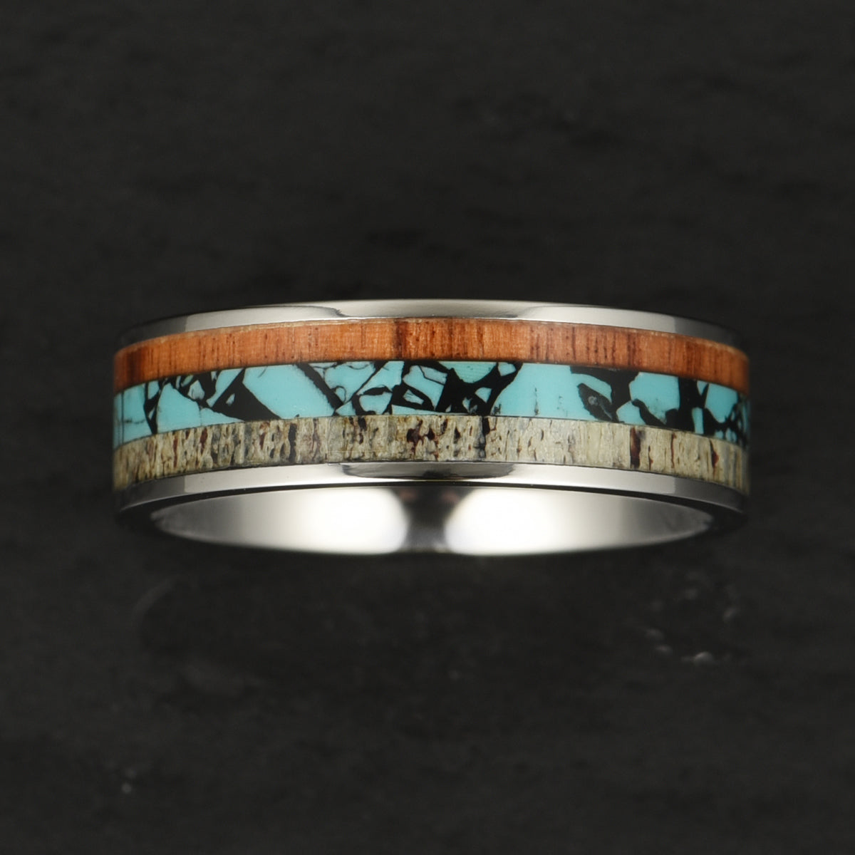 Tungsten Antler Koa Wood Turquoise Men's Wedding Band 8MM