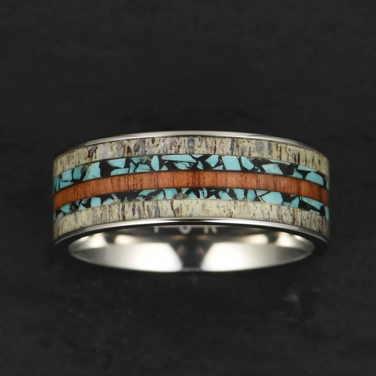 Tungsten Antler Turquoise Koa Wood Men's Wedding Band 8MM