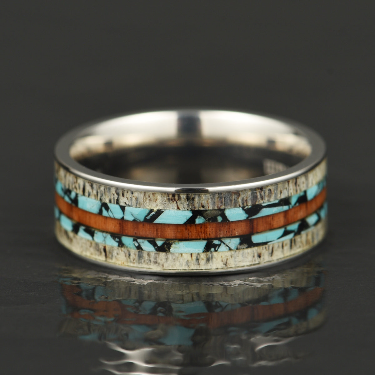 Tungsten Antler Turquoise Koa Wood Men's Wedding Band 8MM