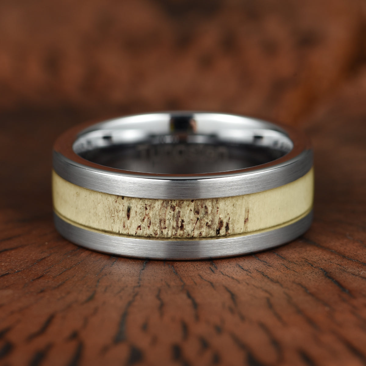 Tungsten Antler Inlay Men's Wedding Band 8MM