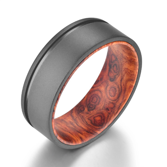 Titanium Rose Wood Burl Men's Wedding Band 8MM