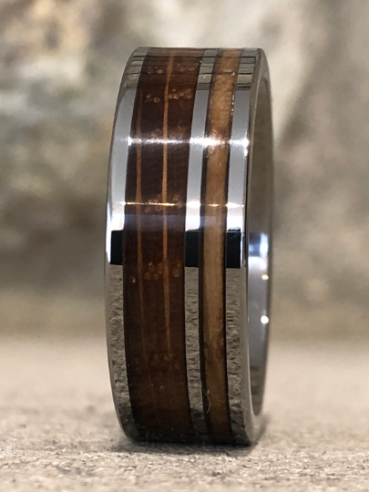 Tungsten Whiskey Barrel Wood Men's Wedding Band 8MM