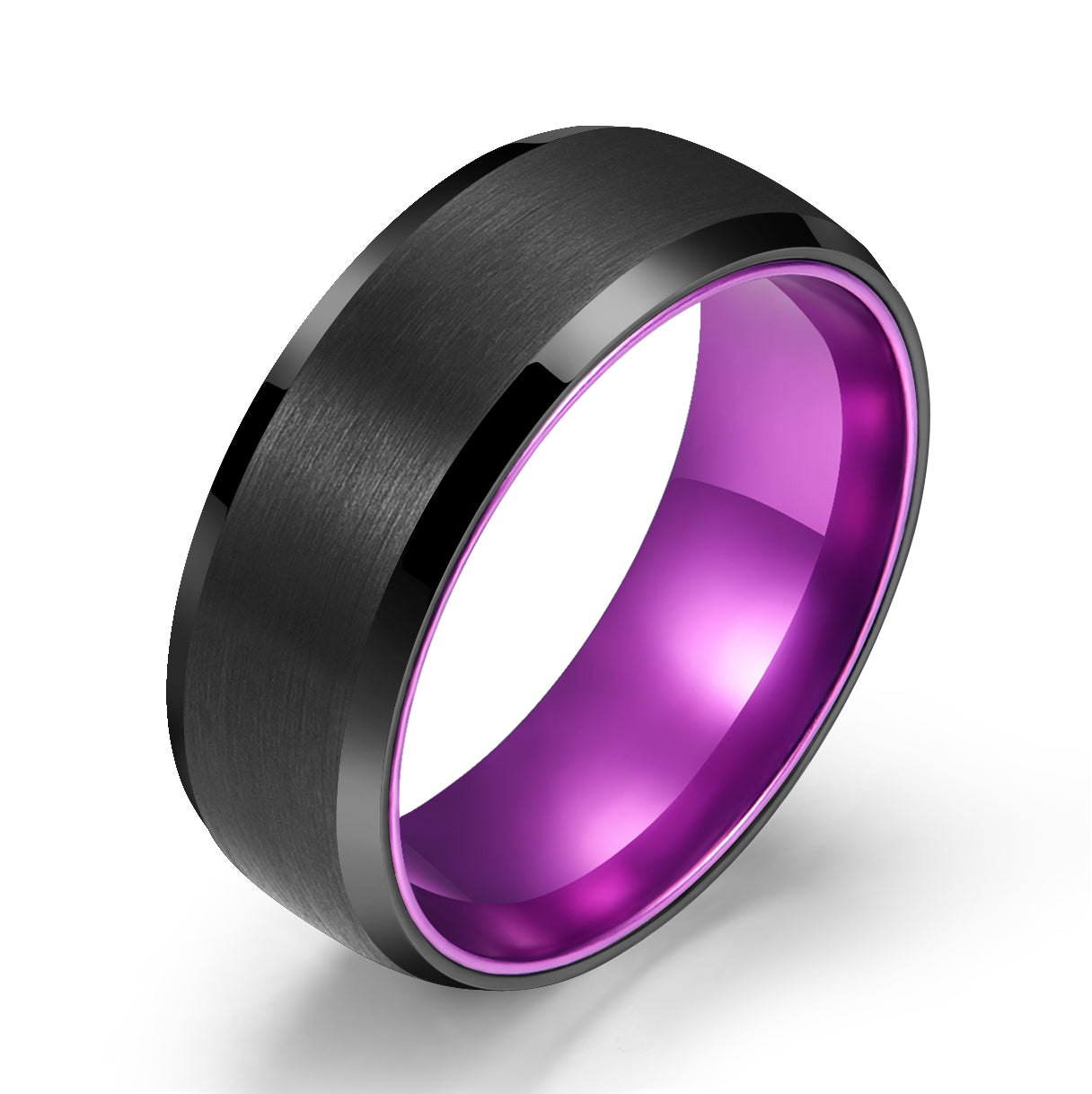 Pristine Passion Purple Interior Black Tungsten Wedding Band 8MM