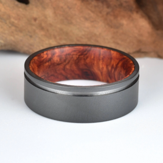 Titanium Rose Wood Burl Men's Wedding Band 8MM