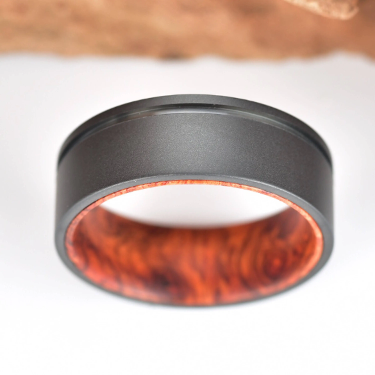 Titanium Rose Wood Burl Men's Wedding Band 8MM