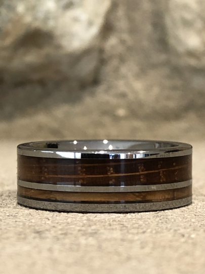 Tungsten Whiskey Barrel Wood Men's Wedding Band 8MM - PRISTINE RINGS