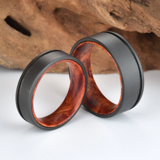 Titanium Rose Wood Burl Men's Wedding Band 8MM